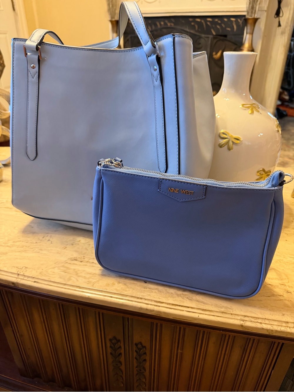 Nine West Light Blue Tote with Matching Periwinkle Pouch